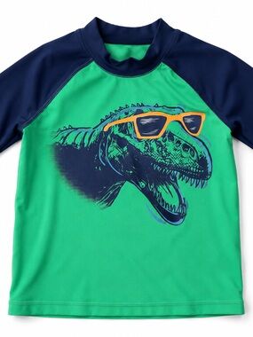 Carter’s Boys Dinosaur T-Rex Rash Guard Swim Shirt Green Navy 5T